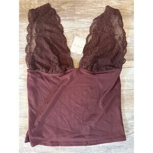 Free People Intimately NWT Ribbed Lace Plunge Tank Top Size Medium